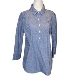 Van Heusen Womens Blue White Long Sleeve Quarter Button Down Shirt Size Medium